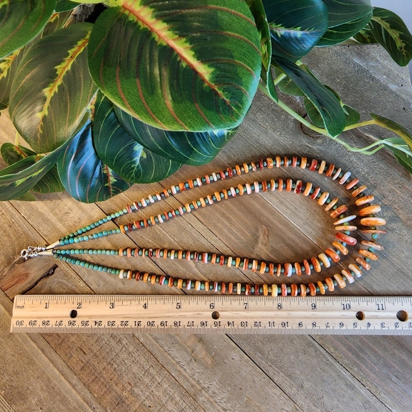 Navajo Helen Little Turquoise & Spiny Oyster Heishi 25" Double Strand Necklace - Picture 4 of 14